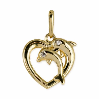 New Bling 9NBSAM-G210506 Gouden hanger - Dames - Hartje - Dolfijn - Zirkonia - 10 x 10,2 mm - 14 Karaat - Goud