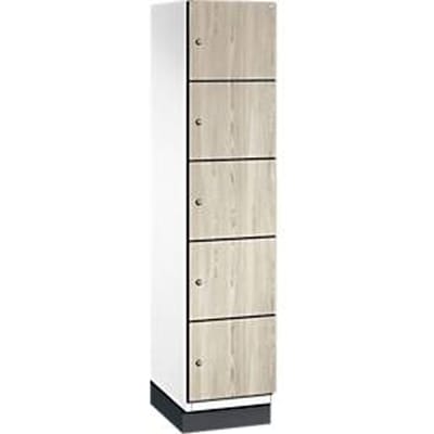 C+P Cambio lockerkast, 1 vak, 5 vakken, met plint, B 400 x D 525 x H 1980 mm, verkeerswit / essenhout decor