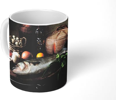 Mok - Koffiemok - Rustiek - Vis - Stilleven - Groente - Kruiden - Mokken - 350 ML - Beker - Koffiemokken - Theemok