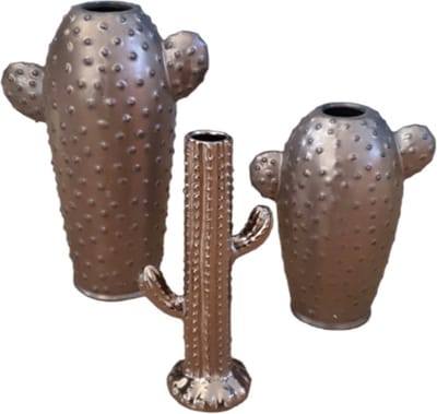 Mica Decorations Vaas Cactus brons Keramiek , Set van 3 , Grootste maat L16,5 x B10,5 x H24,5cm