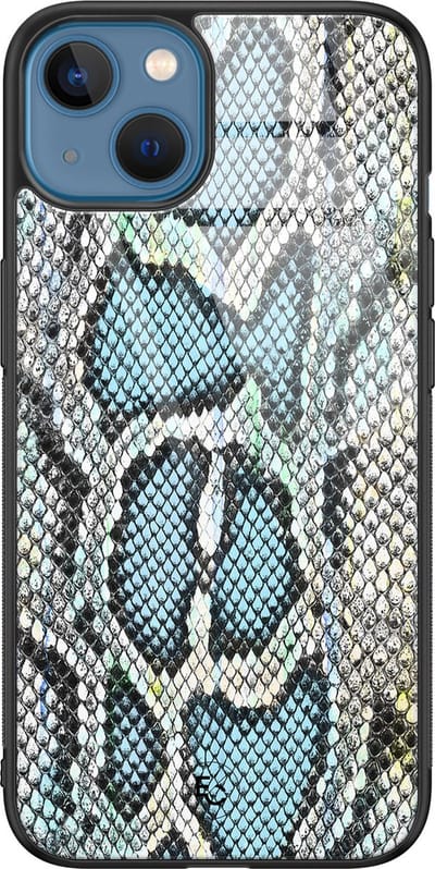 Hoesje geschikt voor iPhone 13 - Slangenprint - Luxe Hard Case - Slangenprint - Blauw - ELLECHIQ