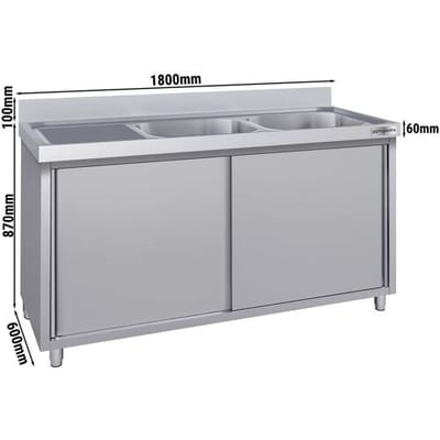 GGM Gastro Spülschrank ECO - 1800x600mm - mit 2 Becken rechts Zilver
