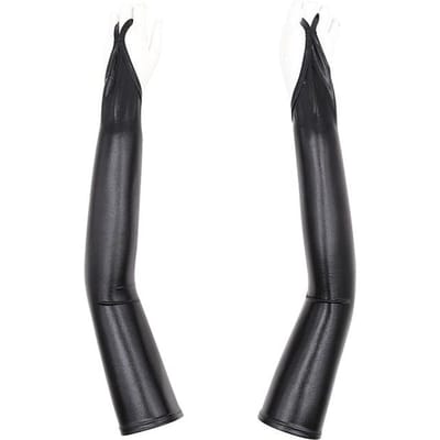 Dames Sexy 48cm Lakleer Haak Vinger Lange Handschoenen Cosplay Podiumoptreden Paaldansen Nachtclub Feest Vingerloze Mittens One Size black