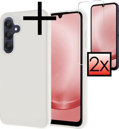 Hoesje - Met 2x Screenprotector - Geschikt voor Samsung Galaxy A25 - Sterk & Shockproof - Back Cover - Siliconen Case - Telefoon Hoes - Wit