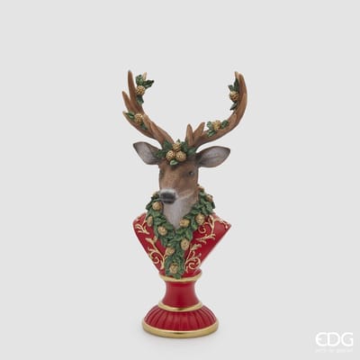 EDG - Enzo De Gasperi - Beeld Buste Hert Kerst - Rood/Groen - H33 x L16 x D12,5 cm