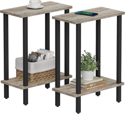 Smal bijzettafel - Sfeertafel nachtkastje - Kleine ruimtes inrichten - Met open opbergvakken - 20 x 40 x 55 cm