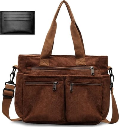 Dames Corduroy Schoudertas - Medium Tote Bag, Shopper met Rits, Ideaal voor School, Werk en Dagelijks Gebruik