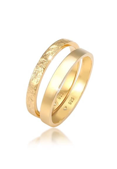 Elli - Ring - Dames Set Basis Look Gehamerd Combineerbaar in 925 Sterling Zilver - Dames