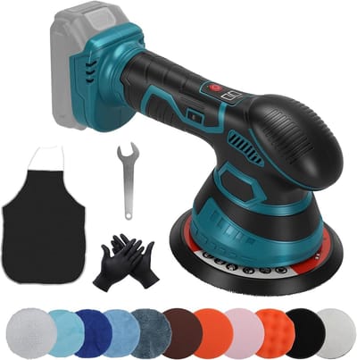 Draadloze Polijstmachine - Auto Poetsmachine - Voertuig Detailen - 6 Snelheden Instelbaar - 6 Inch Pad - Turquoise
