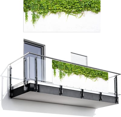 Balkonscherm 300x120 cm - Balkonposter Klimop - Groene bladeren - Muur - Wit - Balkon scherm decoratie - Balkonschermen - Balkondoek zonnescherm