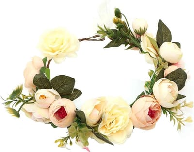 Bloemenkrans Hoofddeksel - Bloemen haarband - Bruiloft Accessoire - Verstelbare Band - Binnen 18cm - Roze