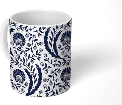 Mok - Koffiemok - Patroon - Bloem - Zwart - Mokken - 350 ML - Beker - Koffiemokken - Theemok