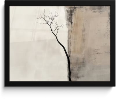 Poster in lijst - Fotolijst 40x30 cm - Posters - Wabi sabi - Plant - Beige - Posterlijst zwart - Decoratie - Wanddecoratie woonkamer - Muurdecoratie slaapkamer