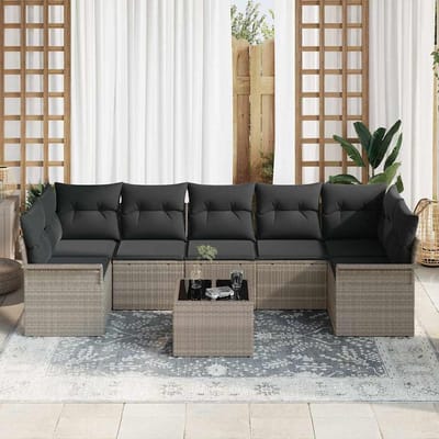 vidaXL - Tuinbank - Set - 8 - st - Lichtgrijs - en - Donkergrijs - poly - rattan