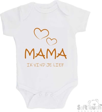 100% katoenen Romper "Mama, ik vind je lief" Moederdag Unisex Katoen Wit/tan Maat 56/62