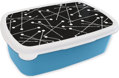 Broodtrommel Blauw - Lunchbox - Brooddoos - Patroon - Spelden - Zwart Wit - 18x12x6 cm - Kinderen - Jongen