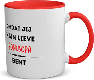 Akyol - omdat jij mijn lieve bonusopa bent koffiemok - theemok - rood - Opa - de liefste bonusopa - verjaardag - cadeautje voor opa - kado - geschenk - 350 ML inhoud