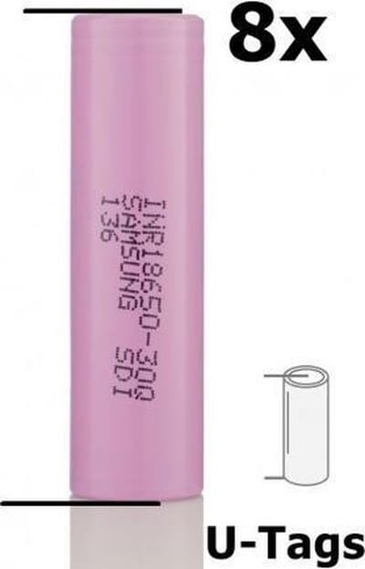 Samsung INR18650-30Q 3000mAh - 15A - Pakket inhoud - 8 Stuks, Type - U-Soldeerlippen