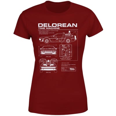 Back To The Future Delorean Schematic Women's T-Shirt - Burgundy - M
