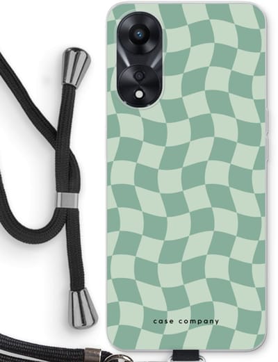 Case Company® - Hoesje met koord geschikt voor Oppo A78 5G hoesje met Koord - Grid Groen - Telefoonhoesje met Zwart Koord - Bescherming aan alle Kanten en Over de Schermrand