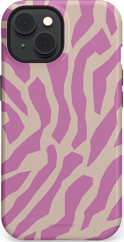 Casetastic hoesje geschikt voor Apple iPhone 15 - MagSafe - Dubbellaagse bescherming - Zebra Roze Magenta Flow - Fashion Case - Lila Zand