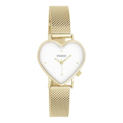 OOZOO Timepieces - Goudkleurige horloge met goudkleurige metalen mesh armband - C11415
