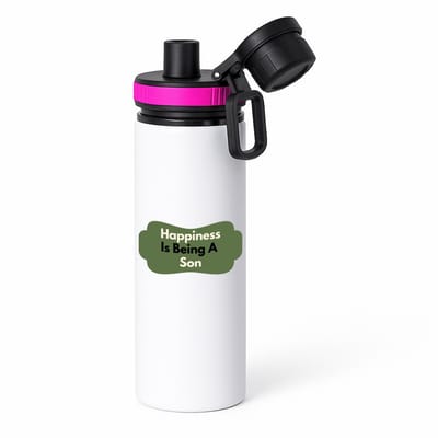 Hacebo® - happiness is being a son waterfles met draaidop roze - Zoon - de liefste zoon - verjaardag - cadeautje voor zoon - zoon artikelen - kado - geschenk - water fles - 850ML