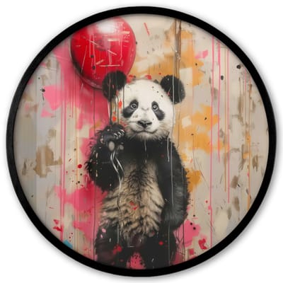 Poster in lijst Rond - Fotolijst 40x40 cm - Posters - Graffiti - Panda - Ballon - Street art - Dier - Ronde posterlijst zwart - Decoratie - Wanddecoratie woonkamer - Muurdecoratie slaapkamer