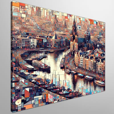 Abstract amsterdam schilderij | Amsterdamse abstractie: een kunstwerk van kleur en verbeelding | Kunst - 40x40 centimeter op Canvas | Foto op Canvas