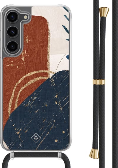 Casimoda® hoesje met zwart koord - Geschikt voor Samsung S23 Plus - Abstract Terracotta - Afneembaar koord - TPU/polycarbonaat - Blauw