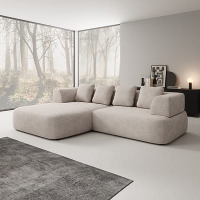 Meubella - Marcelli - Hoekbank 3-zits - Stof beige - Links