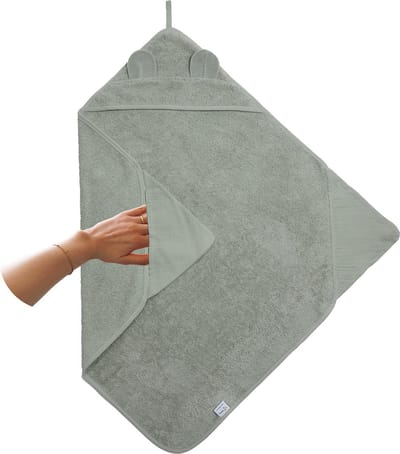 Nifty 2-in-1 Badcape - Speciale badstof baby handdoek met hydrofiele hoeken - Handig bij het drogen van de huidplooitjes - Origineel kraamcadeau - 75x75 - Olive
