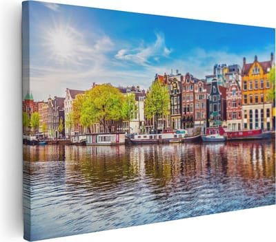 Artaza Canvas Schilderij Grachtenpanden - 30x20 cm - Klein - Wanddecoratie Amsterdam - Muurdecoratie Woonkamer - Kamer Accessoires Stad