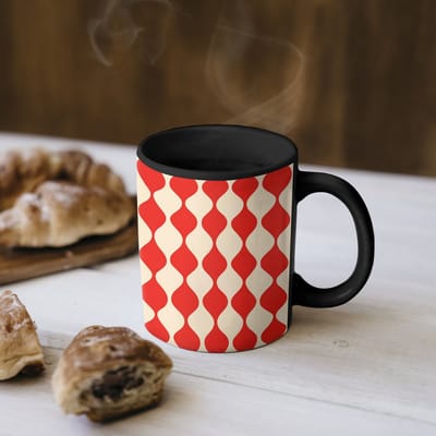 Magische Mok - Foto op Warmte Mokken - Koffiemok - Golvend patroon - Retro - Rood - Beige - Magic Mok - Beker - 350 ML - Theemok