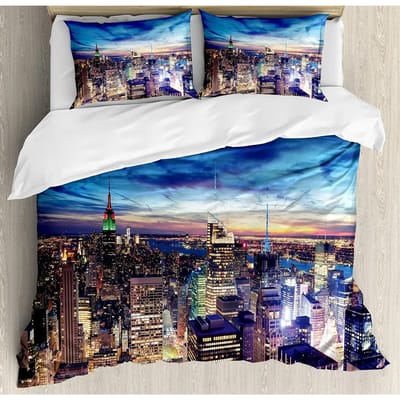 Urban 3-delige Beddengoedset Manhattan Zonsondergang Skyline New York City Dekbedovertrekset Bedset Dekbedovertrek Kussensloop Dekbedovertrek US King(264x228cm)