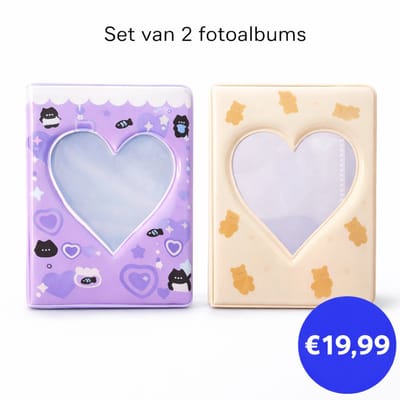 Fotoalbum Set van 2 – Hartvormig Venster – Kawaii Design – Paars en Crème Beige