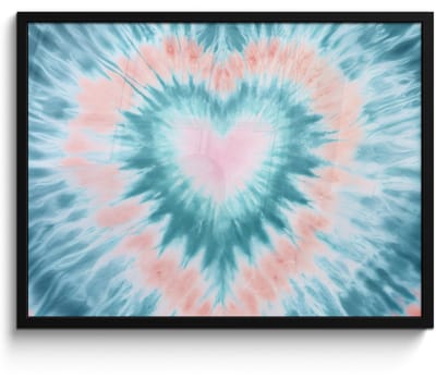 Poster in lijst - Fotolijst 80x60 cm - Posters - Hartvormig - Tie dye - Pasteltinten - Lichtgroen - Posterlijst zwart - Decoratie - Wanddecoratie woonkamer - Muurdecoratie slaapkamer