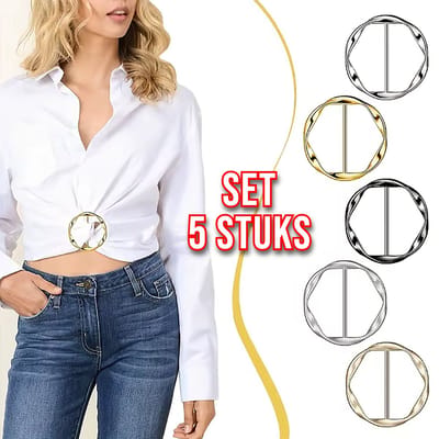 LaGloss® 5-delige Set Metalen Ronde Clip Gespen – Mode Sjaalringen, T-Shirt & Taille Clips – Broche Gesp Houder voor Sjaals, Jurken & Blouses – 5 Stuks
