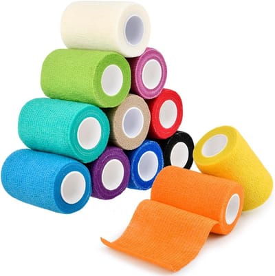 Cohesieve Hechting Bandage 12 Rollen 7.5cm × 4m voor Eerste Hulp, Zelfklevende Verband voor Dieren, Enkelverstuikingen en Wonden