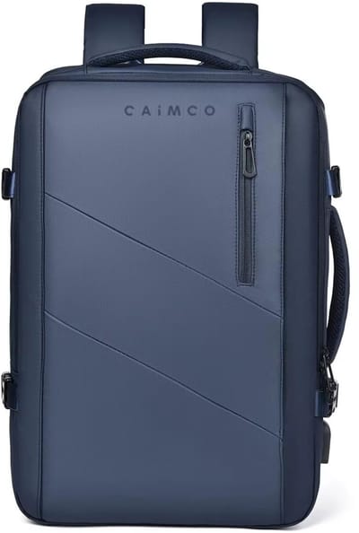 Caimco Nexus Rugzak met USB Oplaadpoort & Laptopvak – 10kg Maximaal Belastbaar – Uitbreidbare Waterafstotende Backpack – 15.6 inch Laptop Rugtas voor School, Werk & Reizen – Blauw