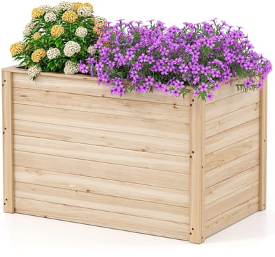 COSTWAY Verhoogd verhoogd bloembed, hout, diepe plantenbak met open bodem, voor balkon, tuin, terras, rechthoekige plantenbak, kruidenbak, massief hout, 100 x 64 x 65,5 cm, naturel