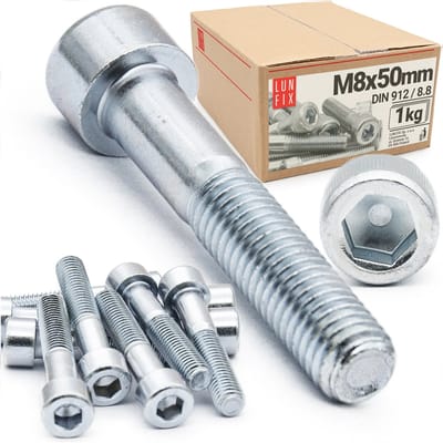 LUN FIX - Zylinderkopfschroeven M8 x 50 mm - 1kg (37 stuks) - DIN 912 - Vol draad - Staal verzinkt