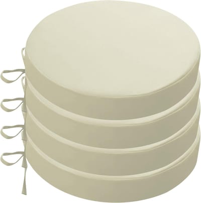Ronde kussens for bistrostoelen, waterdicht, set van 2/4, 45/50/40 cm, ronde tuinzitkussens met banden, dik 5 cm, stoelkussens for terras, keuken, eetkamer, gazon en tuin(Beige,50x5cm(4pcs))