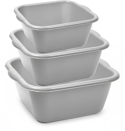 Plasticforte 3x huishoud teilen set - afwasbak - kunststof - 10-15-20 liter - grijs - schoonmaken