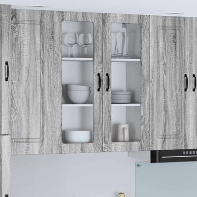 vidaXL - Wandglas - Kasten - LUCCA - Grijs - sonoma - 80 - x - 31 - x - 100 - cm