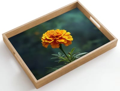 Dienblad hout 50x35 cm - Schootdienblad - Bloemblaadjes - Afrikaan - Oranje - Wazig - Borrelplank rechthoek - Plateau dienbladen