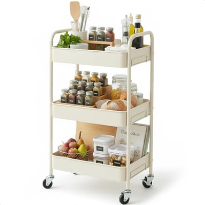 Keuken trolley op Wieltjes - 3 laags - Keukenrek - Serveerwagen - Kastje - Karretje - Opberg - Douche kastjes staand - Rekje - Beige - Luft