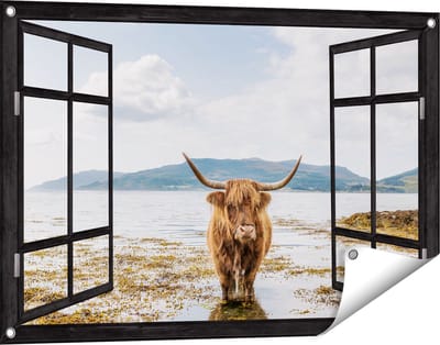 Gards Tuinposter Doorkijk Voetpad naar Strand en Zee - 90x60 cm - Tuindoek - Tuindecoratie - Wanddecoratie buiten - Tuinschilderij