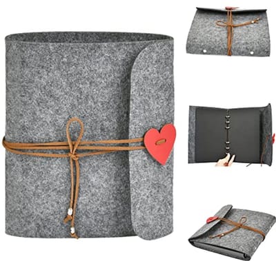 Doe-het-zelf fotoalbum van vilt, fotoalbum, creatief dagboek, scrapbooking, zelfklevend, zwarte pagina's, vintage, cadeau, Kerstmis, Valentijnsdag, verjaardag, bruiloft, geschenken (grijs)