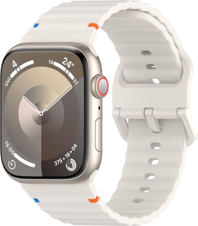 By Qubix - Geschikt voor Apple Watch bandje - Geschikt voor Apple watch bandje - Wave sportband - Sterrenlicht / starlight - Geschikt voor Apple Watch 38mm / 40mm / 41mm / 42mm - siliconen sport bandje - smartwatchbandje